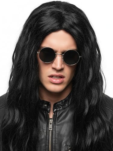 ZGXYZXMY Black Long Wig for Mens black curly hair