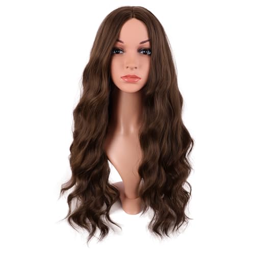 MapofBeauty 28 Inch/70 cm Long Wavy Middle Part Brown Wig