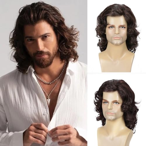 DDHAIR Long Hair Wig for Men Men's Brown Wavy Wig