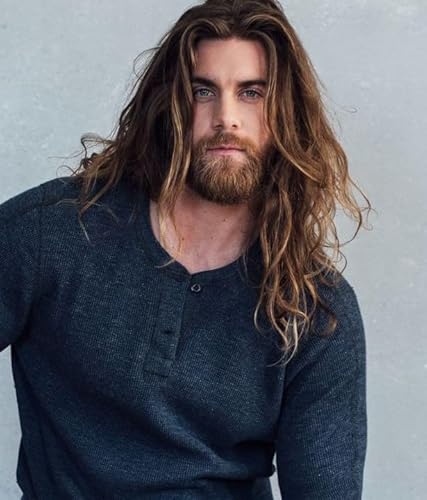 Sabosi Mens Long Hair Wigs Brown Curly Fluffy Synthetic Hair