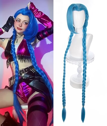 Aadesso blue wig 125cm/4ft for animated LOL Jinx long braids