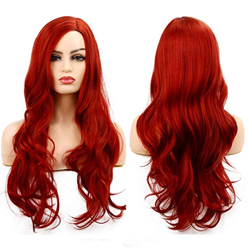Baruisi Long Curly Wavy Red Wigs for Women Side Part
