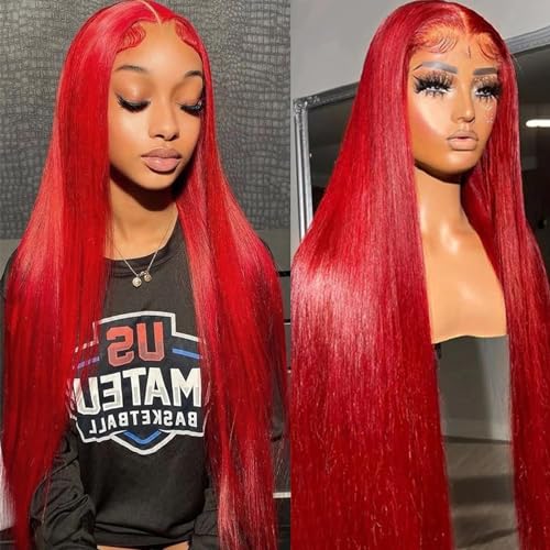 Lezaxiu 30 Inch Red Hair Lace Front Long Straight Wig