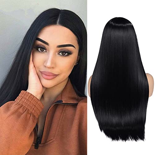 WIGER Long Black Wigs Straight Black Hair for Women