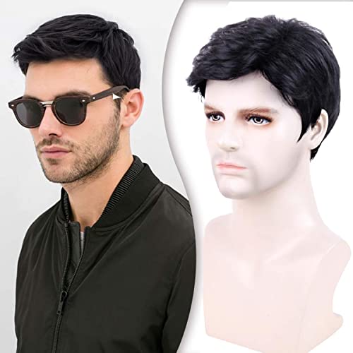 Creamily Mens Short Black Wig,Male Wig Realistic Synthetic...