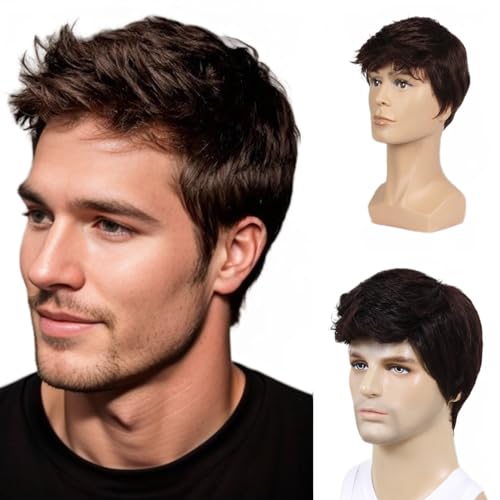 BEAUTY FLAG Men Short Brown Wig Handsome Synthetic Hair