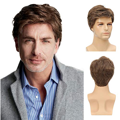 Kaneles Mens Short Brown Wig Synthetic Replacement...