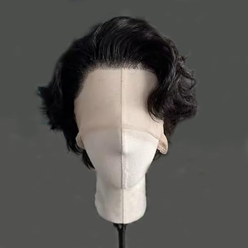 YiXing Mens 13X6 Lace Front Human Hair Short Curly Wig