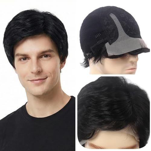 STfantasy Black Lace Front Mens Wigs 6X4X0.5 Short...