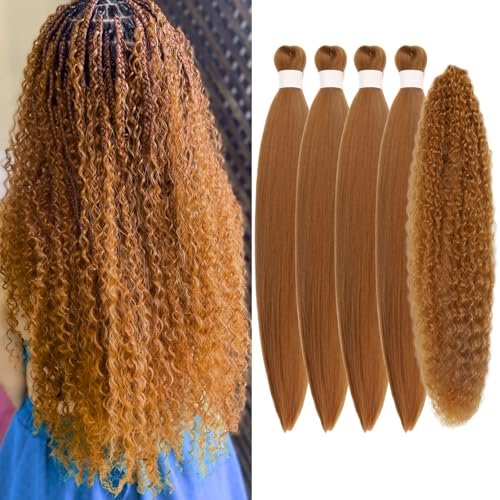 Honey Blonde Braiding Hair Pre stretched Boho Curly Crochet...