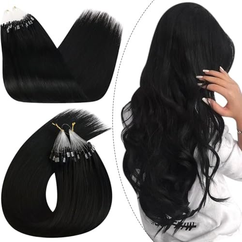 Ugeat 24 Inch Microlink Hair Extensions Human Hair Jet Black