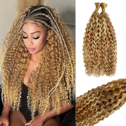Highlighted Human Braiding Hair 24 Inch Water Wave Bulk