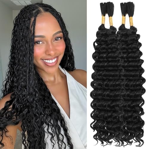 Human Braiding Hair Mix Synthetic Boho Hair Deep Wave Bulk