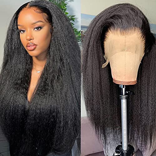 GOLFMAX Kinky Straight Lace Front Wigs Human Hair 24 Inch