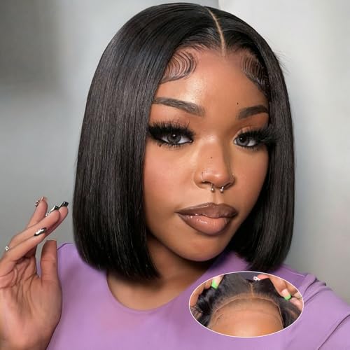 omswet Wear and Go Bob Wig Human Hair Glueless
