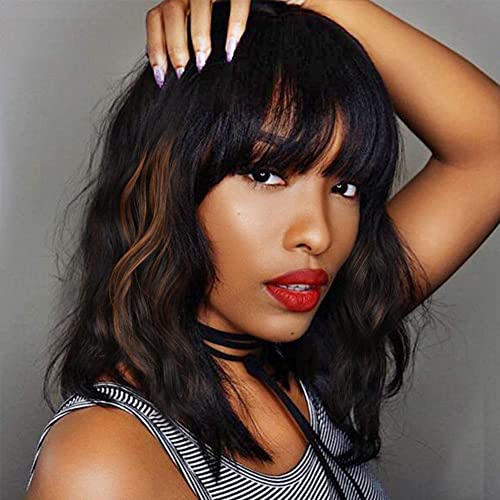 Ucubb Black Mixed Brown Wig for Black Women Wavy Bob
