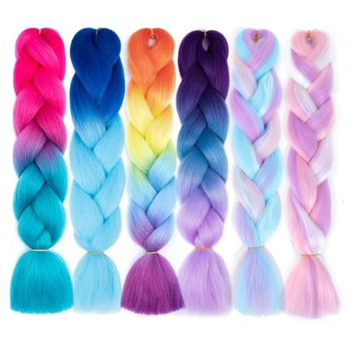 AFNOTE Braiding Hair,24 Inch 6 Packs Colorful Jumbo Braids