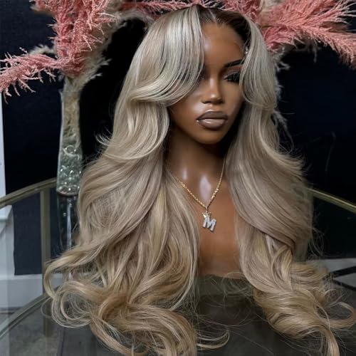 CIYOO Ombre Brown Roots Ash Blonde Wigs Human Hair HD
