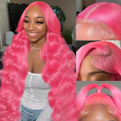 GHYK Pink 13x6 Lace Front Wigs Human Hair Body Wave
