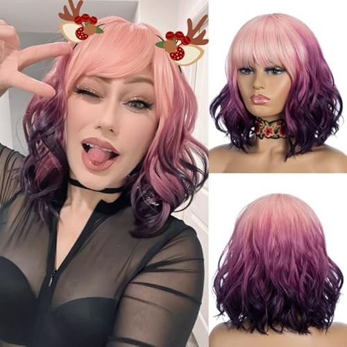NOBLE Colourful Short Bob Wigs with Bangs for Women
