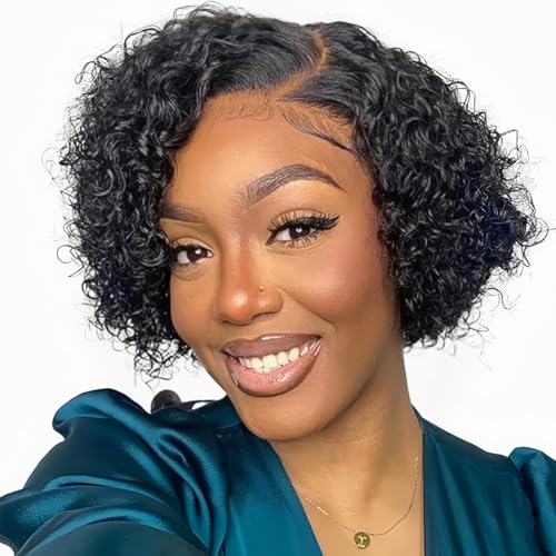 BLOCKICE Pixie Cut Wig Human Hair Stylish Curly Short Bob