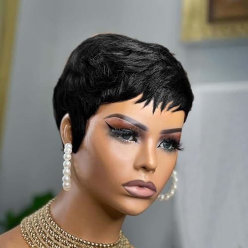 QiaQiaRing Pixie Cut Human Hair Wigs Short Layered With...