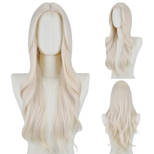 FREE BEAUTY Long platinum Blonde Wavy Wig for Women