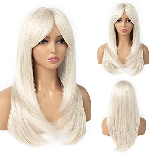 TuTive Platinum Blonde Wigs for Women Layered With Bangs