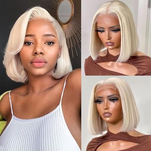 Platinum Blonde Bob Lace Front Wigs Human Hair 10inch...