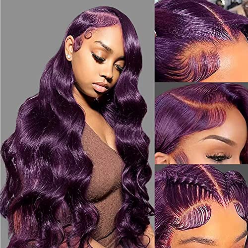 Colorful Bird Dark Purple Human Hair Wig 13x4 Body Wave