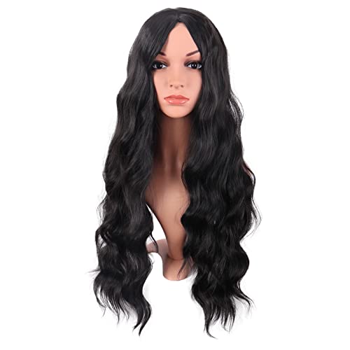 MapofBeauty 28 Inch/70 cm Long Wavy Middle Part Black Wig