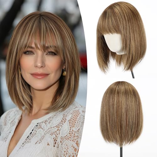 EMMOR 12 Inch Human Hair Wig for Women with Bangs