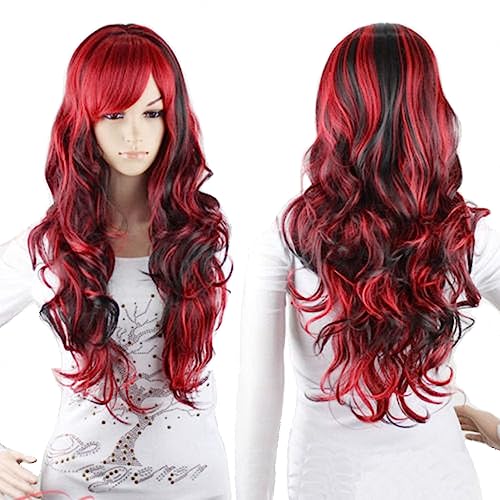 ANESHE Anime Cosplay Wigs Red and Black for Women Long
