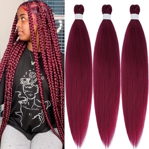 UPruyo Red Pre Stretched Braiding Hair Burgundy 26 Inch...