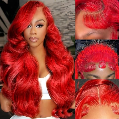MIGURA 30 Inch Red Human Hair Wig 13x4 Body Wave