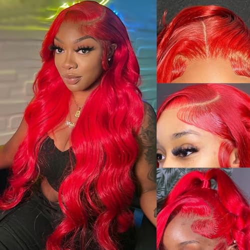 Avolo 28 Inch Red Lace Front Wig Human Body Wave