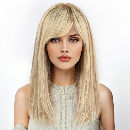 KKU 16 Inch Ombre Golden Brown Human Hair Straight Wig