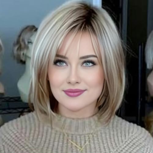 RENERSHOW Medium Length Bob Wigs for White Women Layered...