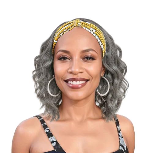 SYMEIW Silver Grey Wavy Headband Wig For Black Women