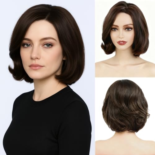 Daiaces Short Brown Bob Wigs for Women Natural Wavy Layered