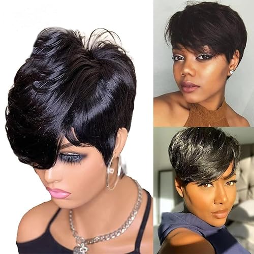 FCHW short wigs for women Short Black Pixie Cut Wig