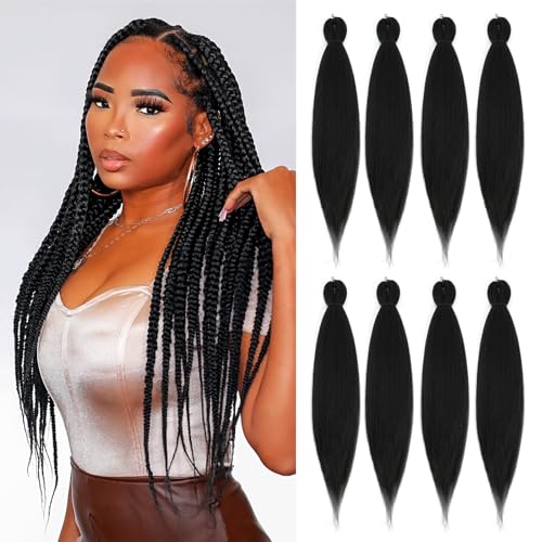 DIFUNEE Pre-stretched Braiding Hair - 16 Inch 8 Packs Black