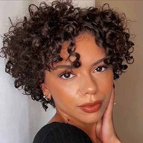Amecire Short Curly Wigs for Black Women Afro Human Hair
