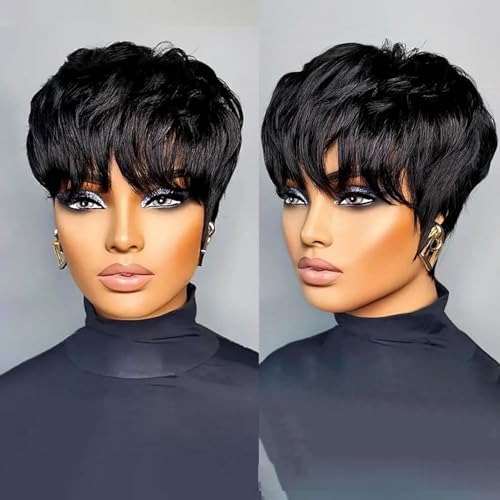 VRZ Short Layered Pixie Cut Wig Human Hair for Women