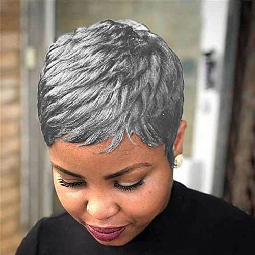DOcute Short Grey Pixie Cut Wigs for Black Women