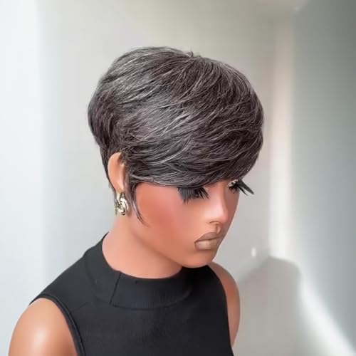 PurpleSexy Pixie Cut Wigs for Women Salt and Pepper