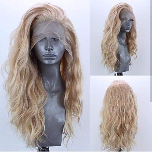 ELESTY Long Natural Curly Glueless Lace Front Golden Blonde...