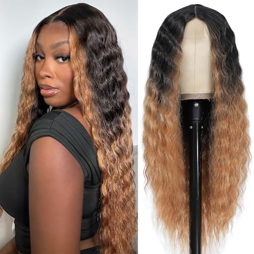 INSTASTYLE 30 Inch Long Curly Synthetic Wigs with Blonde...