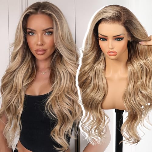 KOME Dirty Blonde Synthetic Lace Front Wig,13×6 Pre Plucked...