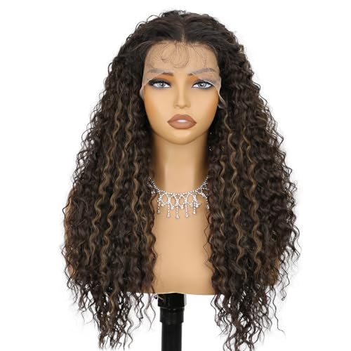 Kurope Brown with Highlight Lace Front Wig Synthetic Long...